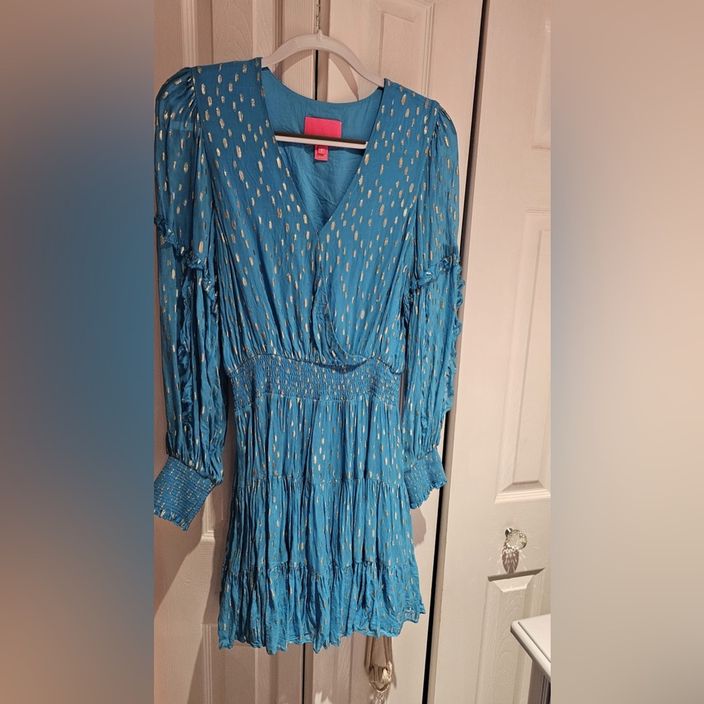 Lilly Pulitzer Blue Long Sleeve V-Neck Sundress